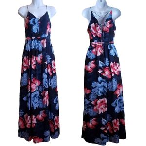 1 State Spaghetti Strap Lace-up Back Floral Maxi Dress Faux Wrap